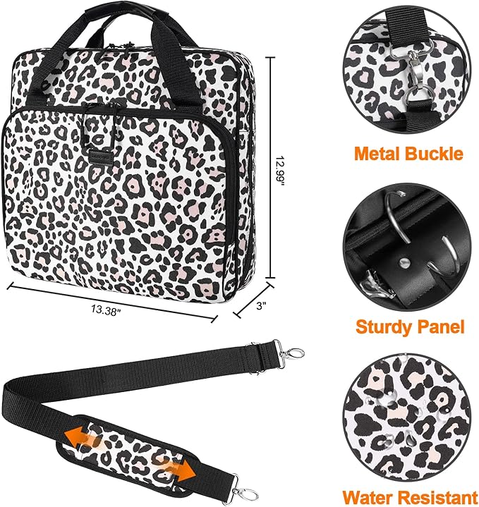 3 Ring Zipper Binder 2 Inch with Shoulder Strap 500 Sheet Capacity & Multi-Pockets for School and Office Binder Organizer, Compatible with 13-Inch MacBook/Tablet (Patent Design Leopard)