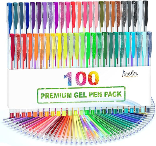 100 Pack Gel Pens Set, 50 Colors Gel Pens with 50 Refills Gel Pen Set for Adult Coloring Books Drawing Doodling Art Markers