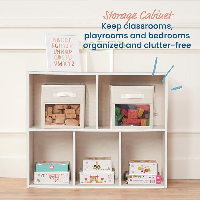 ECR4Kids Streamline 5-Compartment Single-Sided Storage Cabinet, 30in, Kids Furniture, White Wash