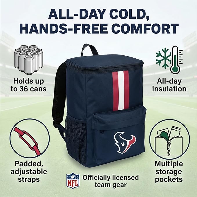 Cooler Backpack – Portable Soft Sided Ice Chest – Insulated Bag Holds 36 Cans - Football Gear – Show Your Team Spirit with Officially Licensed Fan Gear