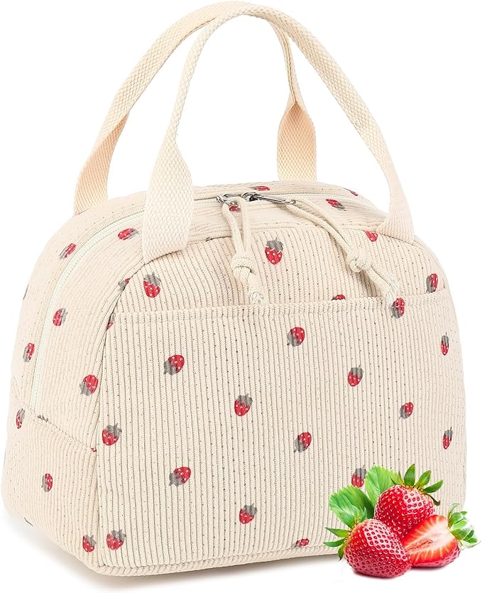 LEDAOU Lunch Box for Women Insulated Lunch Bag Corduroy Lunch Tote Bags Leakproof Cooler Lunchbox for Travel Work Picnic