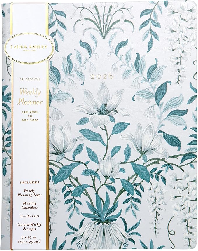 Laura Ashley 2026 Planner - Weekly and Monthly Planner - 8x10 and 6x8 Planning Notebook and Calendar Agenda, Size 8X10, Blue Parterre