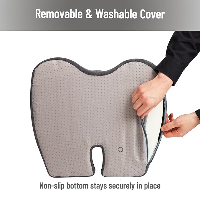 Mind Reader Air-Cloud Memory Foam Seat Cushion, Ergonomic Support for Lower Back, Coccyx, and Hip Pain Relief, Promotes Better Posture, Washable Cover, Gray