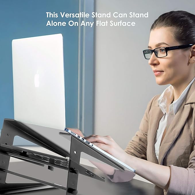 Pyle Portable Adjustable Laptop Stand - 6.3 to 10.9 Inch Standing Table Monitor or Computer Desk Workstation Riser with Shelf Storage and Height Alignment for DJ, PC, Gaming, Home or Office - PLPTS26