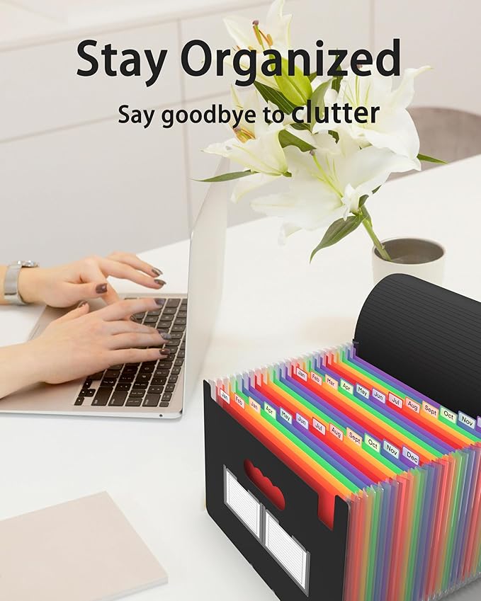 Accordion File Organizer, 2 Pack 24 Pockets Expanding File Folders, Portable Monthly Bill Receipt Documents Organizer with Colorful A-Z Tabs, Letter/A4 Size - Blue