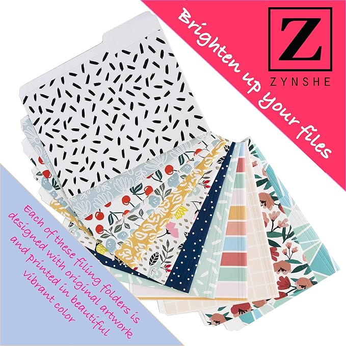 Cute File Folders, Set of 24 3-Tab Letter Size Decorative File Folders Boho Colored Manilla 8.5 x 11 Filing – Pretty Designer Home Office School Supplies (Sublime)