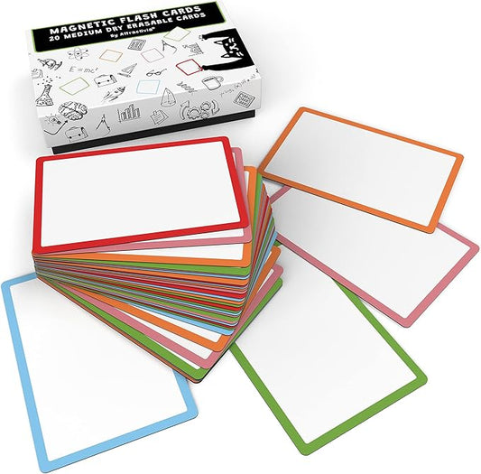 Dry Erase Magnetic Labels 3.7 x 2.8 in, Color Borders, Medium Dry Erase Magnets, 20-Pack, White Erasable Write-On All-Purpose Labels, for Office, Education, Home, Whiteboard