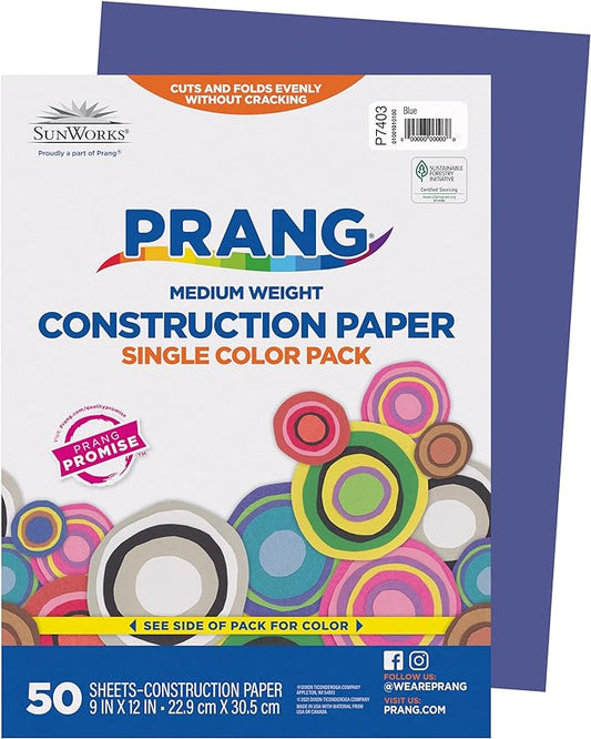 SunWorks 7403 Construction Paper, 9" x 12", 50 Sheets/Pack, Blue