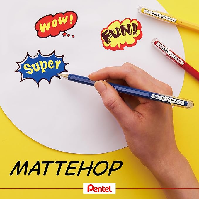 Pentel Mattehop 1.0mm Gel Roller 7pc Wallet - Original Colours