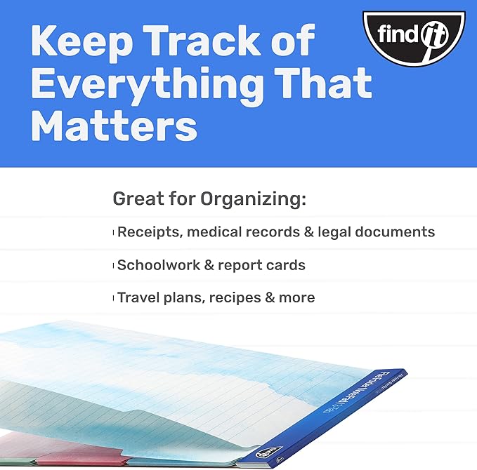 Find It File Folder Notepad - Pack of 12-9.5 x 12.5 Inch Notebook Organizer Folders for Filing, Document, and Clipboard Organization - Watercolor