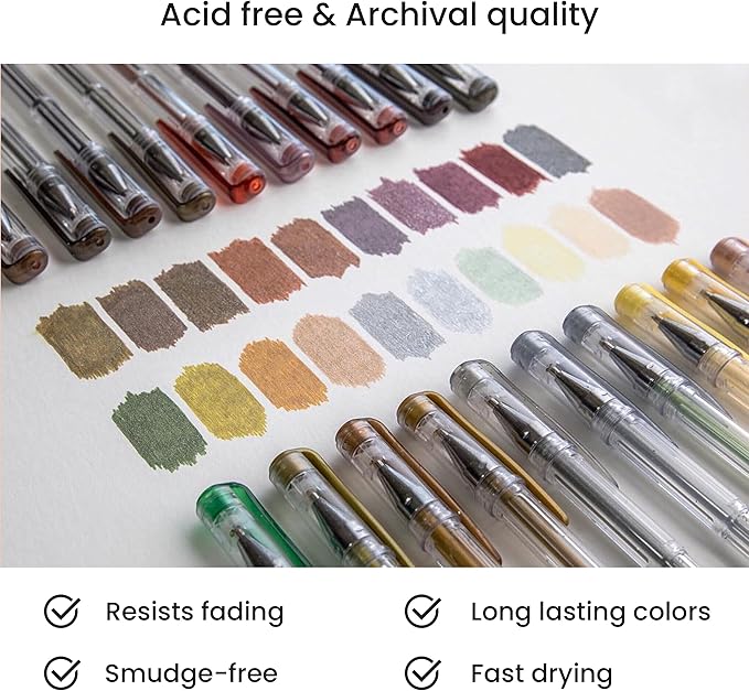 OfficeGoods Grey & Black Gel Pens with Refills – Glitter Metallic Classic – Medium 0.8-1.0mm Tips – Non-Toxic Gel Pens Set – Quick Dry Smudge-Free 12 Pack Colors