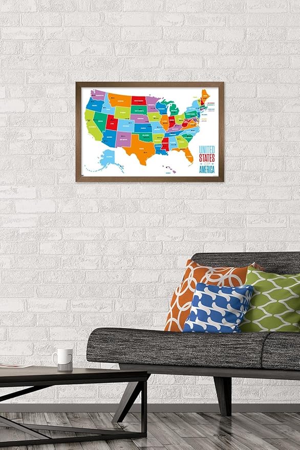 Trends International Map - United States Of America 2022 Wall Poster, 14.725" x 22.375", Bronze Framed Version