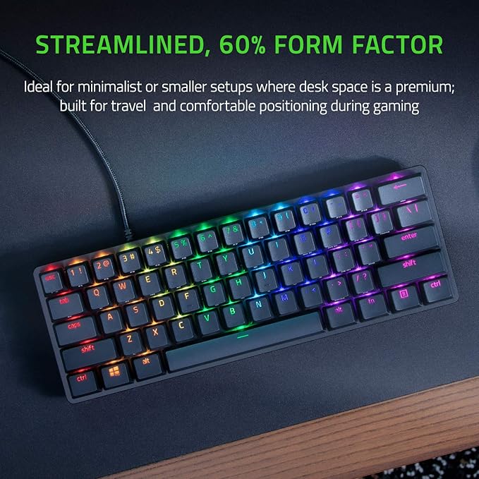 Razer Huntsman Mini 60% Gaming Keyboard: Linear Optical Switches - Rapid Trigger Mode - Chroma RGB Lighting - PBT Keycaps - Onboard Memory - Snap Tap - Classic Black