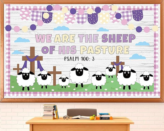 Easter Bulletin Board Decorations Christian Religious Classroom Bulletin Board Set Christian Sheep Cross We are The Sheep of His Pasture Cutouts for Spring School Sunday Home Church Wall Door