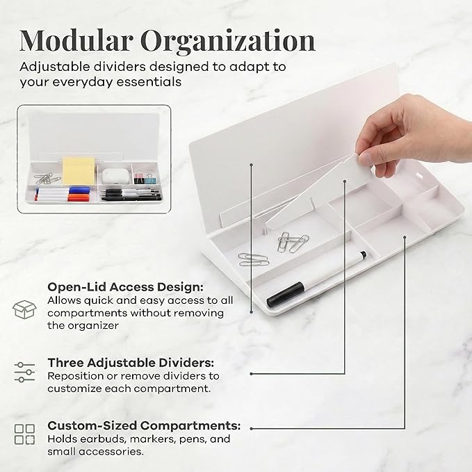 Birch Small Desktop Glass Whiteboard & Magnetic Calendar – Dry Erase Desk Pad Keyboard Stand with Storage, Adjustable Dividers, 3 Markers & Holder – Office, Home & School (Cloud)