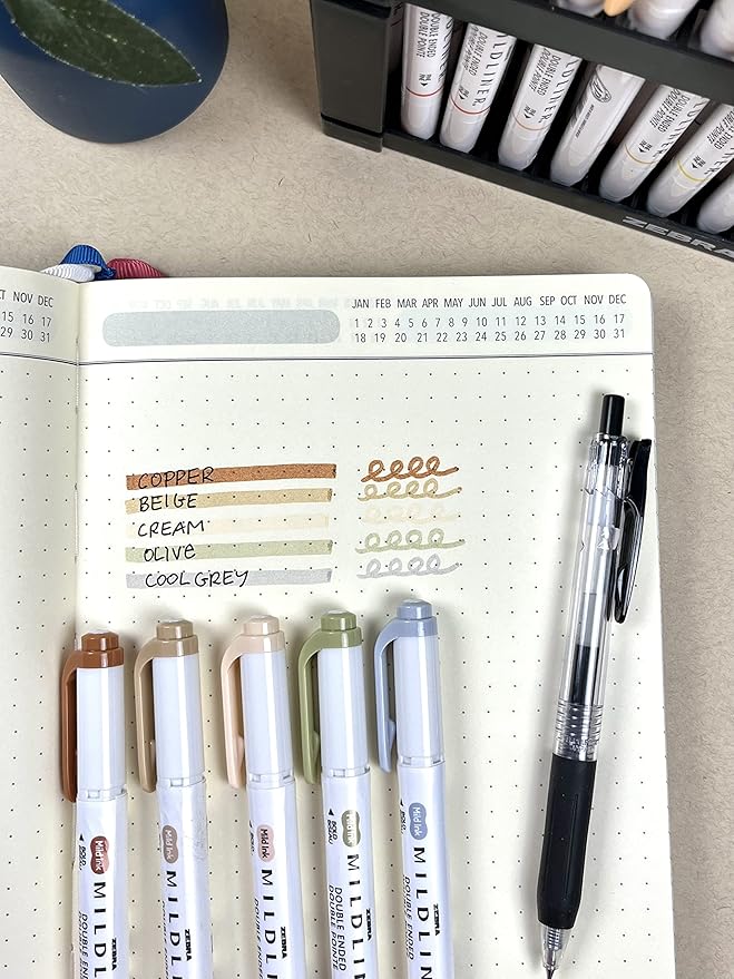 Zebra Pen Mildliner Double Ended Highlighter, Broad and Fine Point Tips, Assorted Neutral Vintage Ink Colors, (78605) - (Case of 6 packs, 30 Count Total)