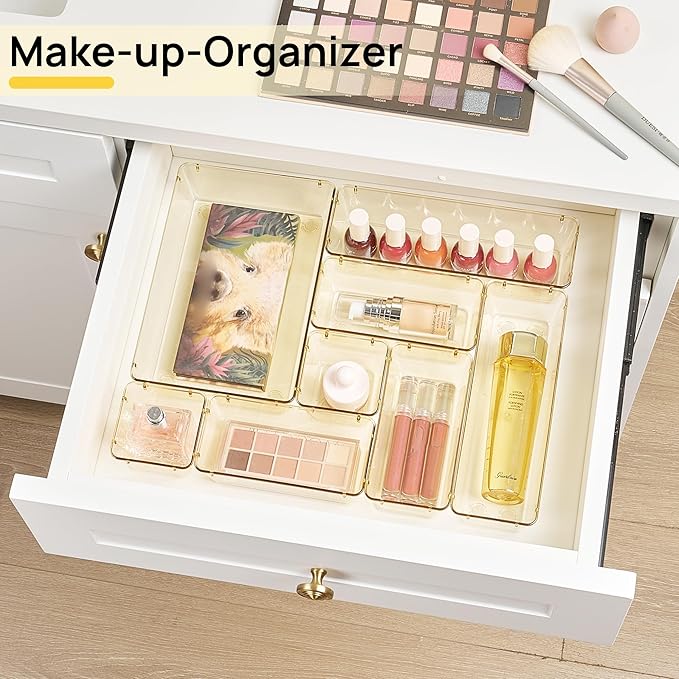 Vtopmart Clear Plastic Drawer Organizers for Bathroom (Clear Champagne)
