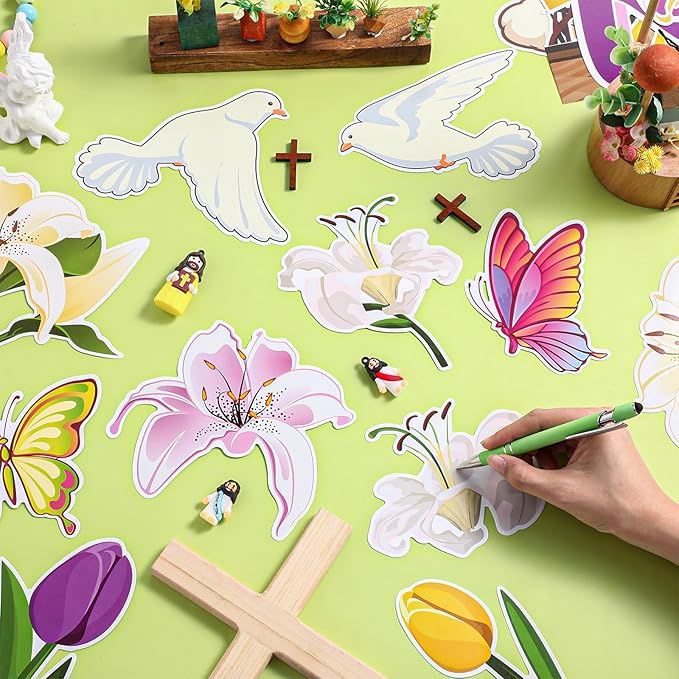 Pajean Easter Bulletin Boards Easter Classroom Decor Christian Religious Bulletin Board He is Risen Cross Bunny Egg Cutouts for Spring School Home Church Wall Door(Cross)