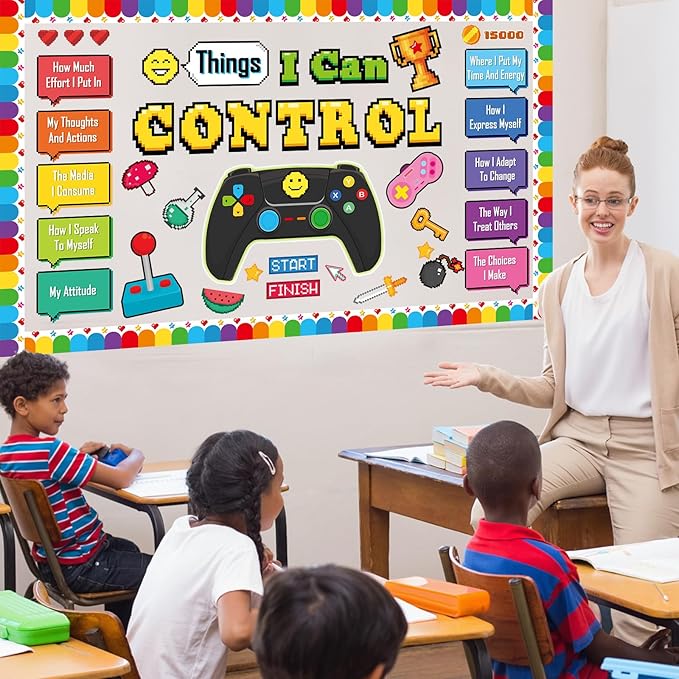 Things I Can Control Bulletin Board Set Video Game Classroom Bulletin Board Decorations Mental Health Growth Mindset Cutouts for Back to School Classroom Students Teachers Chalkboard Wall Decor
