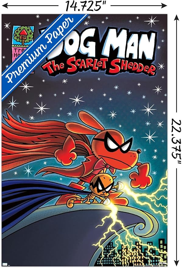 Dog Man - The Scarlet Shedder Wall Poster, 22.4L" x 14.7W", Premium Poster & Mount Bundle