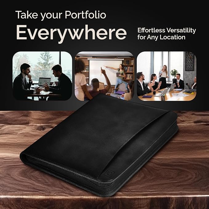 Customized Leather Portfolio Padfolio - Name/Logo Printed on Black Personalized Faux Leather Business Portfolio Binder & Organizer Folder with 10.5 Inch Tablet Sleeve