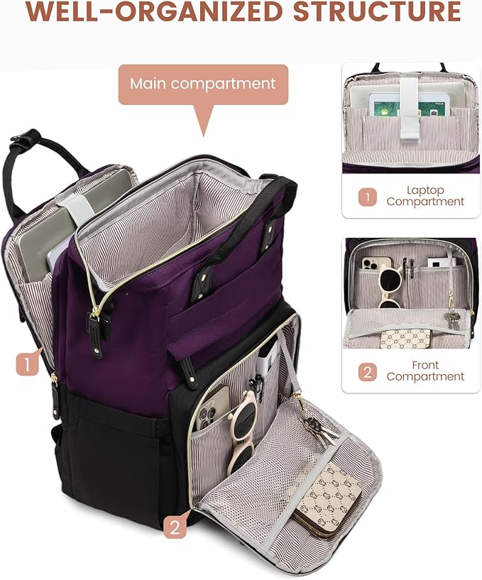 LOVEVOOK Laptop Backpack for Women, 15.6'' Waterproof Nurse Bag Teacher Work Backpack Purse for Women, Travel Computer Backpack for College Office Business Ladies