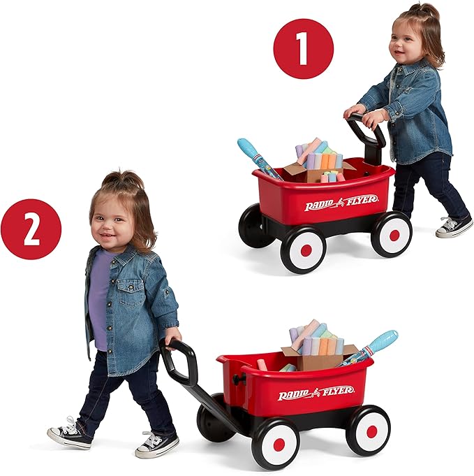 Radio Flyer My 1st Wagon 2-in-1 Walker & Pull Wagon with Bubbles and Chalk for Toddlers Ages 1-4, Red Amazon Exclusive
