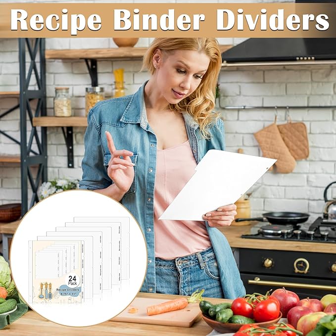 Recipe Dividers for 3 Ring Binder Set 9 3/4”×11” Black and Pre-Printed Recipe Binder Dividers Recipe Organizer Personalized Family Recipe Binder (24)
