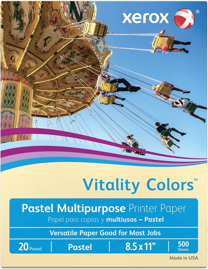 Xerox® Vitality Colors™ Multipurpose Printer Paper, Letter Paper Size, 20 Lb, 30% Recycled, Ivory, Ream Of 500 Sheets