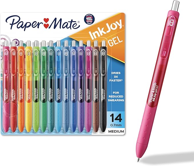 Paper Mate Colorful Gel Pens - InkJoy Gel Pens Assorted Medium Point (0.7). Perfect for Vibrant Colored Writing and Sketching InkJoy,14 Count (Pack of 12)