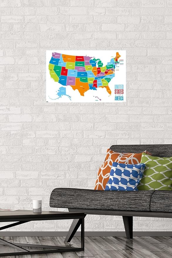 Trends International Map - United States Of America 2022 Wall Poster, 14.725" x 22.375", Premium Unframed Version