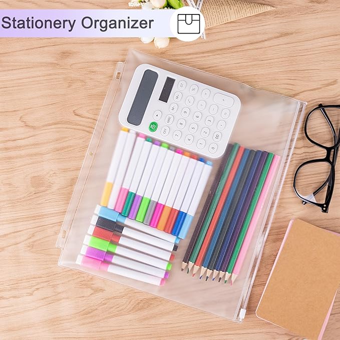 Antner 8 Pack Clear Letter Size Binder Pockets 3 Ring Binder Zipper Pouch Document Organizer, Waterproof PVC 3-Hole Loose Leaf File Bags Insert Sleeves Page Sheet Protectors Business Office Supplies
