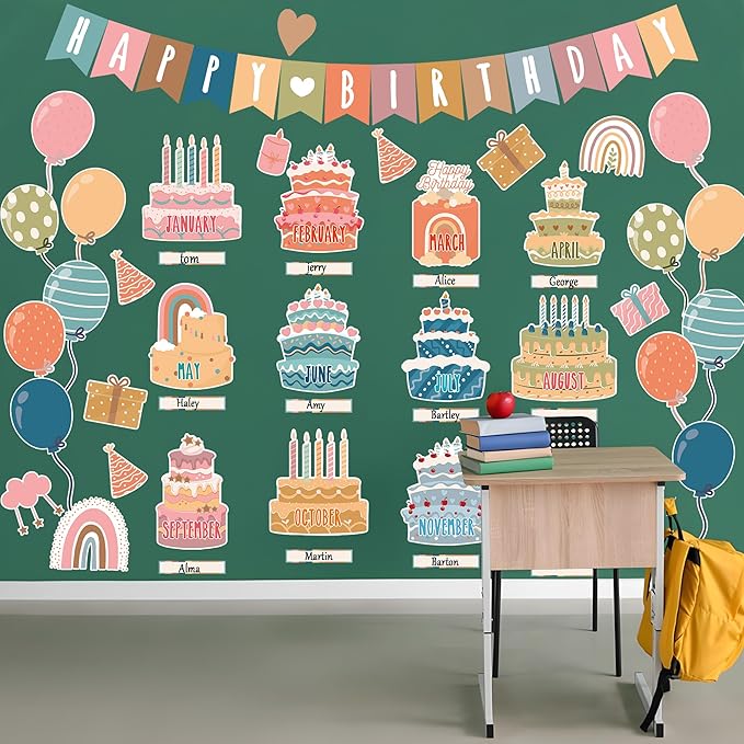 87 Pcs Boho Birthday Bulletin Board Decorations Boho Classroom Bulletin Decor Happy Birthday Board Cutouts for School Classroom Chart Calendar Wall Decor
