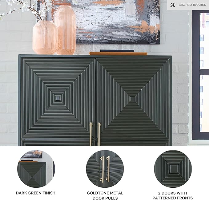 Signature Design by Ashley Geirwood Contemporary Accent Cabinet with Shelf and Geometric Pattern, Green