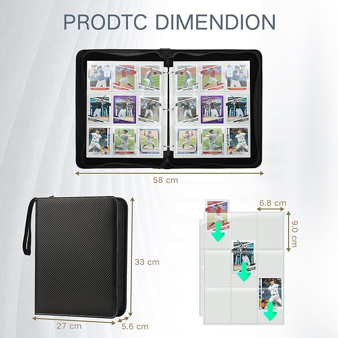 9 Pockets Trading Card Binder with Sleeves Card Organizer, 900 Double Sided Pocket PU Card Collection Binder, Baseball Binder,for Sports Card, MTG, TCG Yugioh Card (Black)