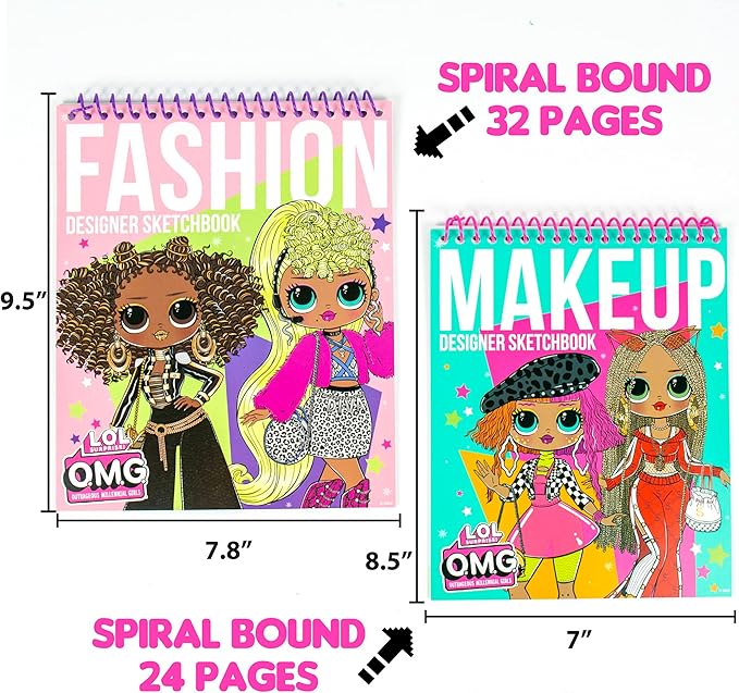 LOL Surprise! OMG Flawless Fashion Sketchbook by Horizon Group USA, DIY Craft Kit, Learn Pattern Making & Drawing, Includes Sketchbook, Stencils, Art Pages, Repositionable Stickers & More