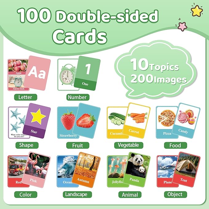 100 Flash Cards for Toddlers 1-3,Flashcards Toddler Flash Cards Double Side with ABC Alphabet Number Color Shape Animal Educational Toys for Preschool Kindergarten Kid Baby Learning Cards Activities
