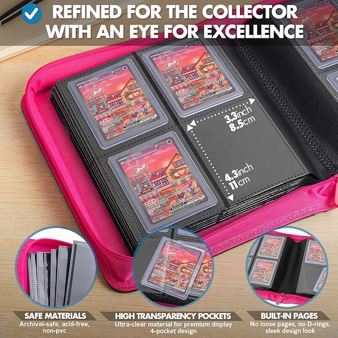 FunGuys Toploader Binder – 4 Pocket Trading Card Binder for 128 Top Loaders, Pokemon Card Binder, MTG, Yugioh, Sports Cards, TCG Storage Album, Zipper Card Collector Folder