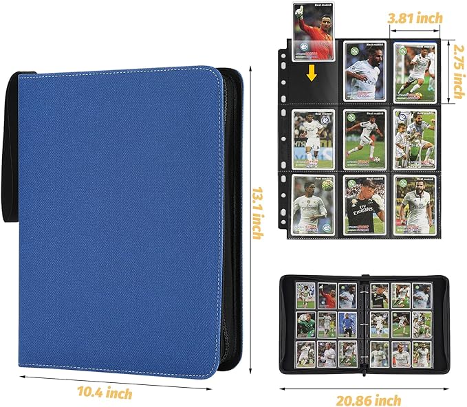 9 Pocket Card Binder, Premium Zip Trading Card Binder, 720 Double Sided Pocket PU Card Collection Binder, Collector Card Album, Card Folder for MTG, TCG, Sports Cards, Game Cards (Blue1)