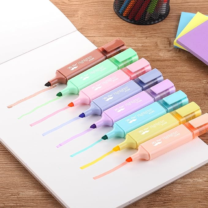 Mr. Pen- Pastel Highlighter, 8 pcs, Tank Style, Chisel Tip, Cute No Bleed Bible Highlighter