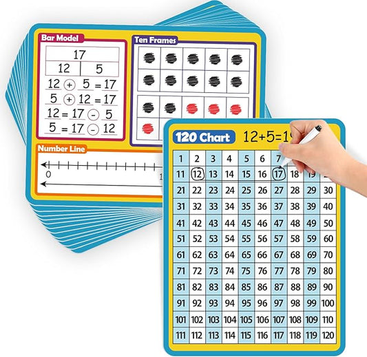 Aizweb 12 Pack Dry Erase Board Card,9" x 12" Small Whiteboard Number Line 120 Numbers Chart Ten Frame,Math Manipulatives Addition Subtraction Game for Student Classroom Must Haves Teacher Supplies