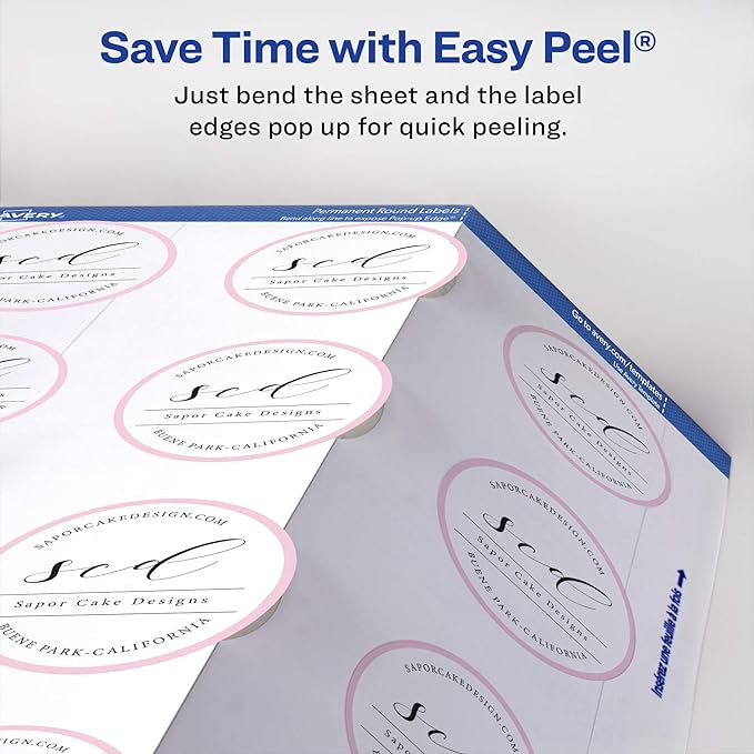 Avery Printable Round Labels with Sure Feed, 2.5" Diameter, Glossy White, 90 Customizable Labels (22830)