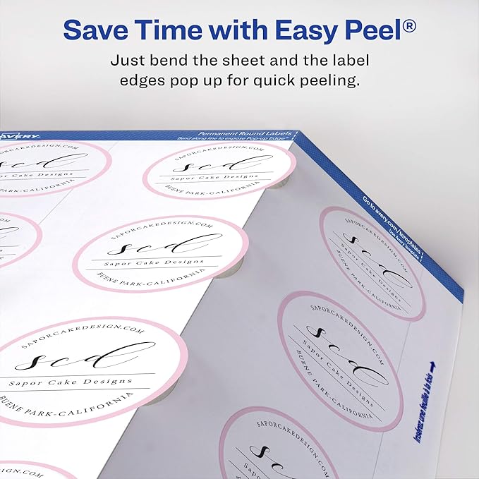 Avery Printable Round Labels with Sure Feed Technology, 2" Diameter, Matte White, Laser & Inkjet Compatible, 300 Blank Labels Total, Great for Branding, Packaging, Events, and More (22877)