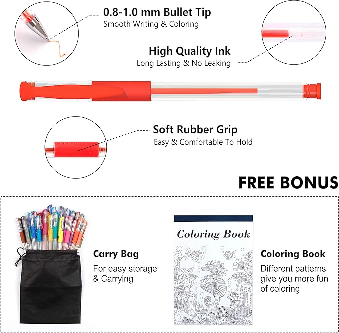 Shuttle Art Gel Pens, 32 Colors Gel Pen Set with Coloring Book for Adults Coloring Books Drawing Doodling Crafts Scrapbooking Journaling (Pack of 2)