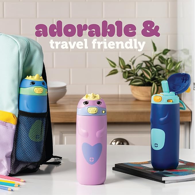 Ello Ellies 12oz Vacuum Insulated Stainless Steel Kids Water Bottle with Straw and Built-in Carrying Handle and Leak-Proof Locking Lid for School Backpack, Lunchbox and Outdoor Sports, Unicorn