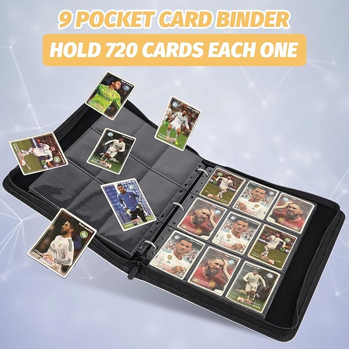 9 Pocket Card Binder, Premium Zip Trading Card Binder, 720 Double Sided Pocket PU Card Collection Binder, Collector Card Album, Card Folder for MTG, TCG, Sports Cards, Game Cards (yellow)
