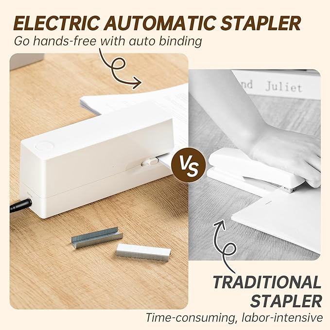 Deli Electric Stapler, Automatic Staplers for Desk with 2000 Staples & Staple Remover, 25-Sheet Capacity, No-Jam, AC or Battery Powered Staplers for Office Home School, White