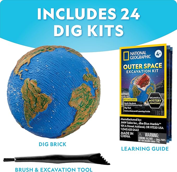 National Geographic Outer Space Gemstone Dig Brick Set – 24 Dig Bricks with Real Crystals, Excavation Tools & Learning Guide, Space STEM Toys and Science Kit, Fun Classroom & Party Activity