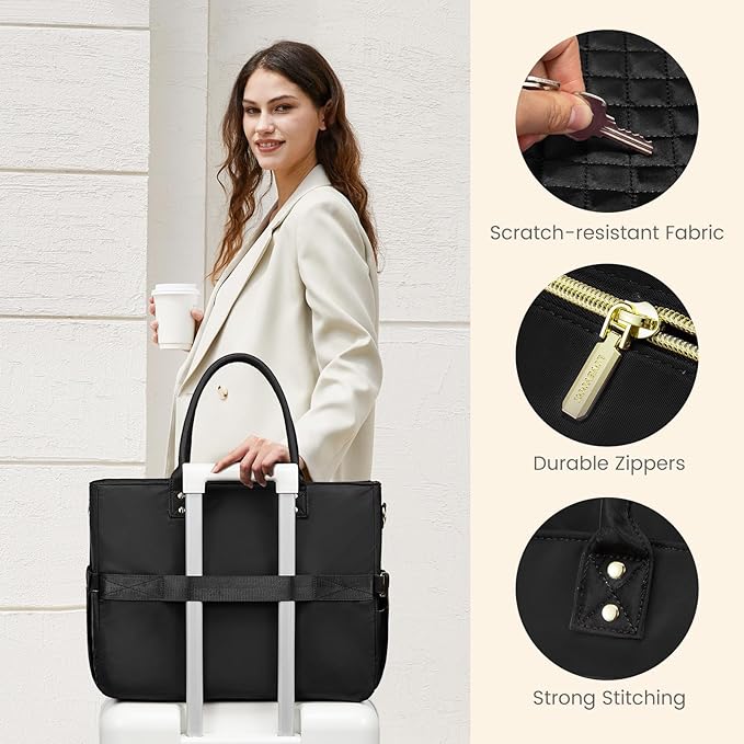 LOVEVOOK Laptop Tote Bag for Women, Work Bags Computer Laptop Bag, Teacher Tote Bag, Professional Briefcase Business Large Purses Handbag, Black, 17 Inch