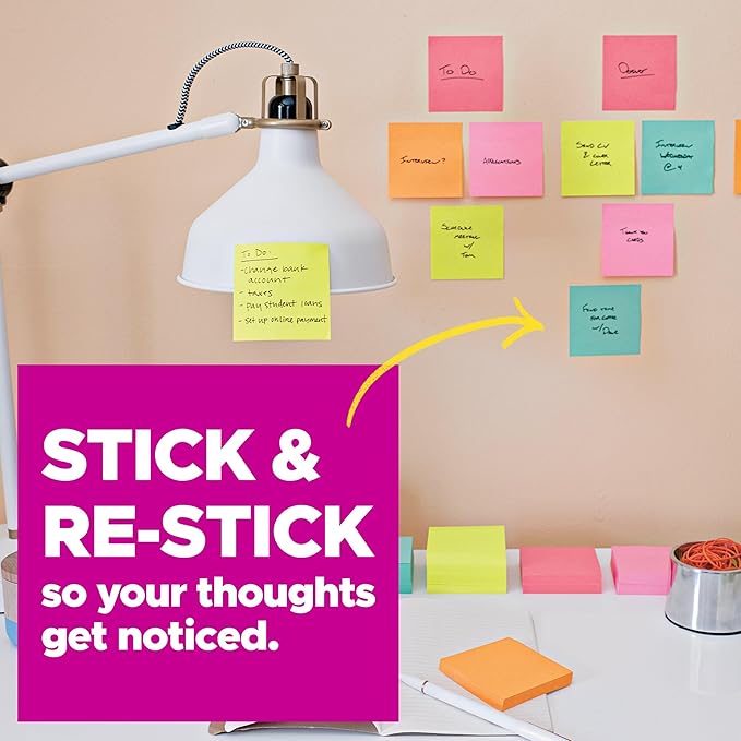 Post-it Super Sticky Notes, 3x3 in, 15 Pads, 2X The Sticking Power, Supernova Neons and Energy Boost Collections, Recyclable(654-15SSMULTI2)